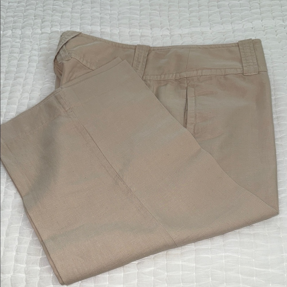 J Crew Ladies Tan Linen/Cotton Blend Wide Leg Crop Pants Size 10